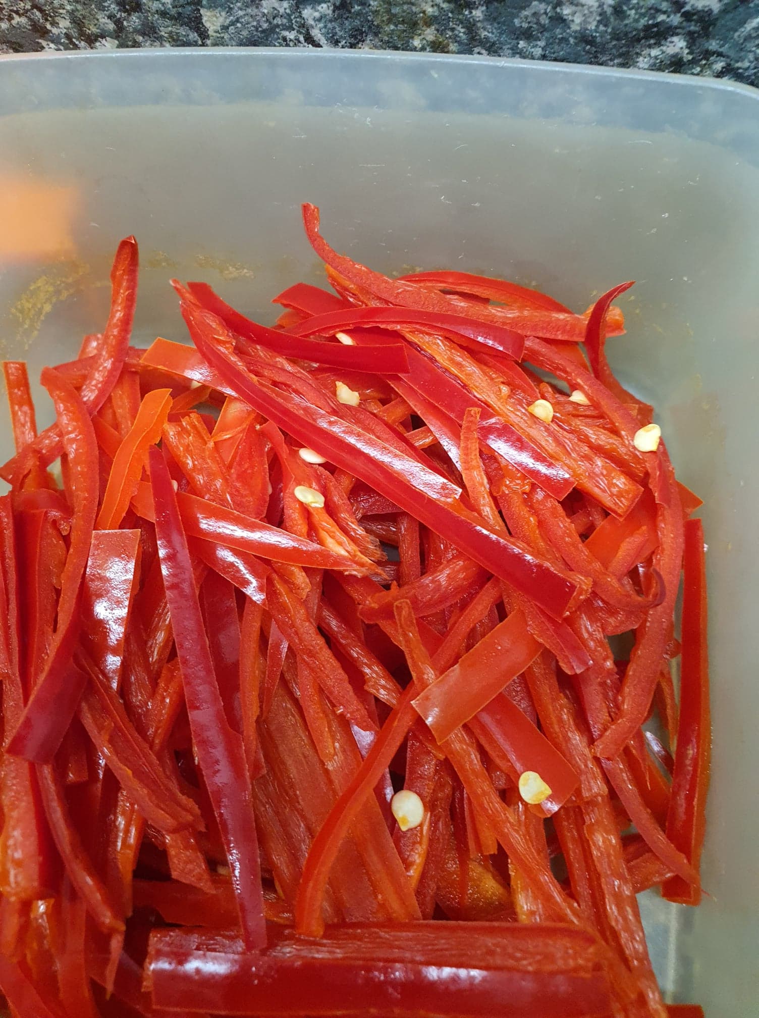 6 long red chillies, sliced lengthwise with seeds removed